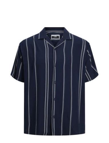 Jcojeff Aop Resort Shirt Ss Relax Ln Tops Shirts Short-sleeved Navy Ja...