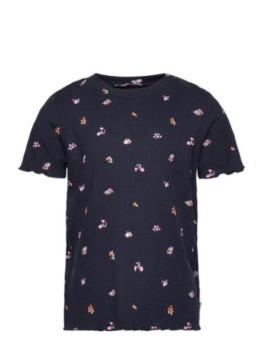 All Over Printed Rib T-Shirt Tops T-Kortærmet Skjorte Navy Tom Tailor