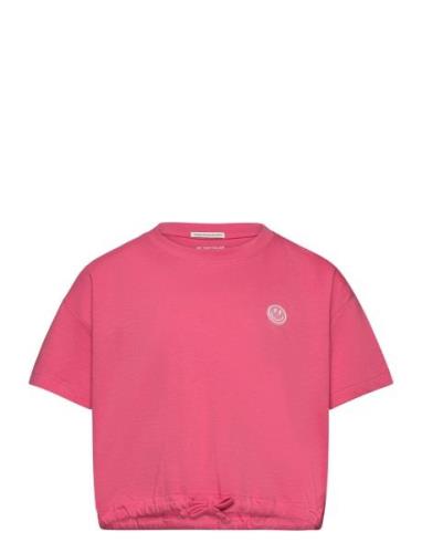 Cropped T-Shirt With Badge Tops T-Kortærmet Skjorte Pink Tom Tailor