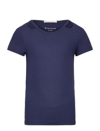 Cut Out Rib T-Shirt Tops T-Kortærmet Skjorte Blue Tom Tailor