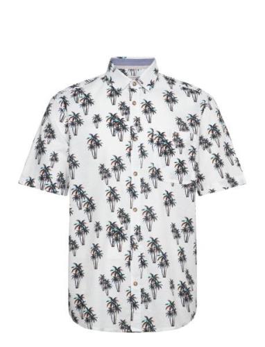 Printed Cotton Linen Shirt Tops Shirts Short-sleeved White Tom Tailor