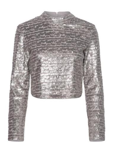 Adalynn Sequin Top Tops T-shirts & Tops Long-sleeved Silver French Con...