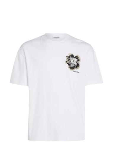 Embroidered Night Flower T-Shirt Tops T-Kortærmet Skjorte White Calvin...