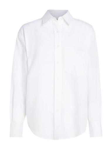 Linen Blend Relaxed Shirt Tops Shirts Long-sleeved White Calvin Klein