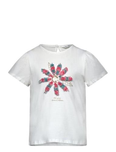 Embossed Flowers T-Shirt Tops T-Kortærmet Skjorte White Mango