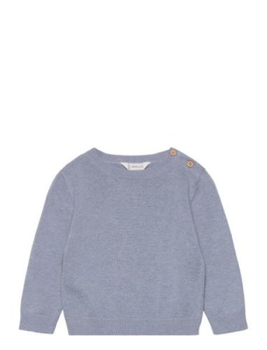 Knit Cotton Sweater Tops Knitwear Pullovers Blue Mango