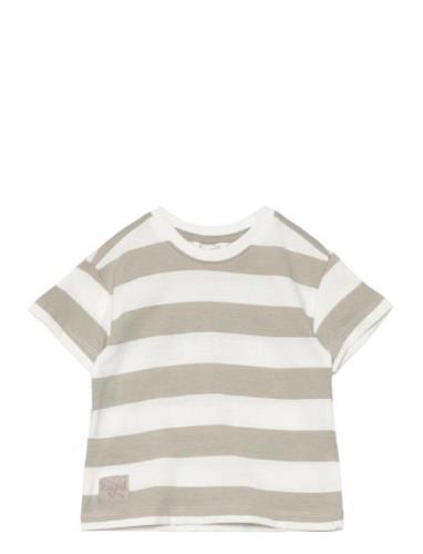 Striped T-Shirt With Drawing Tops T-Kortærmet Skjorte Beige Mango
