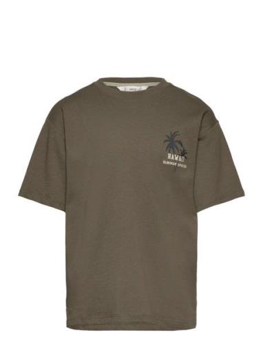 Printed Cotton-Blend T-Shirt Tops T-Kortærmet Skjorte Khaki Green Mang...