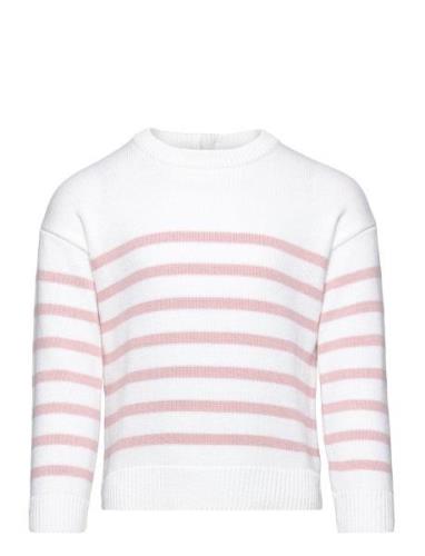Striped Cotton-Blend Sweater Tops T-shirts Long-sleeved T-Skjorte Pink...