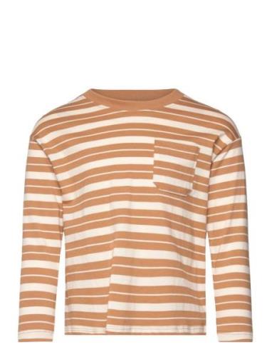 Striped Cotton T-Shirt Tops T-shirts Long-sleeved T-Skjorte Orange Man...
