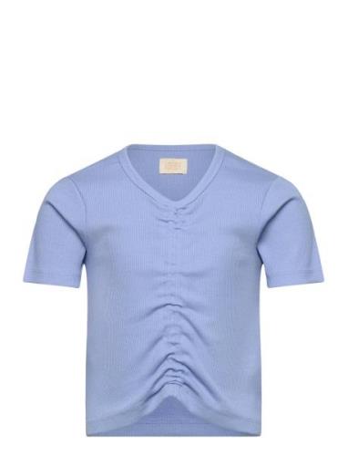 T-Shirt Ss Rib Tops T-Kortærmet Skjorte Blue Creamie