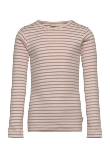 T-Shirt L/S Modal Striped Tops T-shirts Long-sleeved T-Skjorte Beige P...