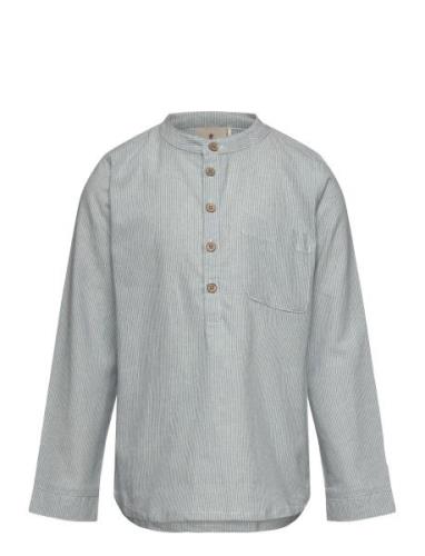 Shirt Ls Woven Stripe Tops Shirts Long-sleeved Shirts Grey Huttelihut