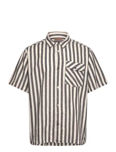 Salvio Patterned Linen Structure Tops Shirts Short-sleeved Beige Rue D...