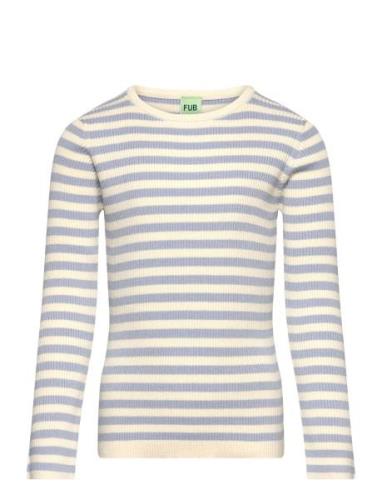 Striped Rib Blouse Tops T-shirts Long-sleeved T-Skjorte Blue FUB
