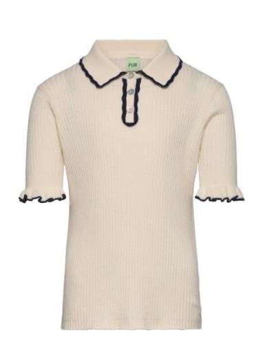 Rib Polo Tops T-Kortærmet Skjorte Cream FUB