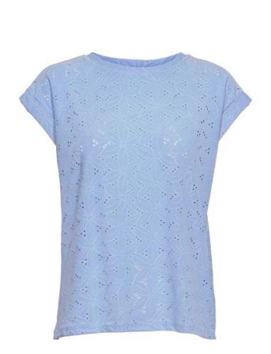 Fqblond-Tee-Flower Tops T-shirts & Tops Short-sleeved Blue FREE/QUENT