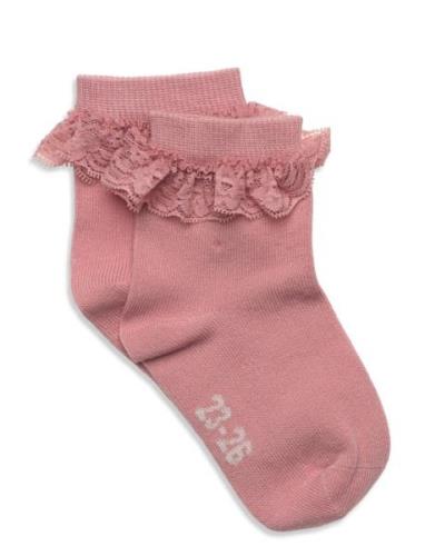 Ankle Sock W. Lace Sokker Strømper Pink Minymo
