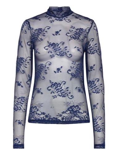 Top Vilhelmina Lace Tops Blouses Long-sleeved Blue Lindex