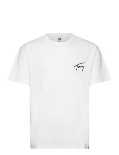 Tjm Reg Signature Tee Ext Tops T-Kortærmet Skjorte White Tommy Jeans