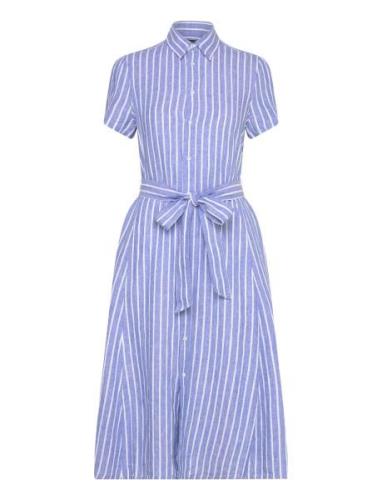 Belted Striped Linen Shirtdress Knælang Kjole Blue Polo Ralph Lauren