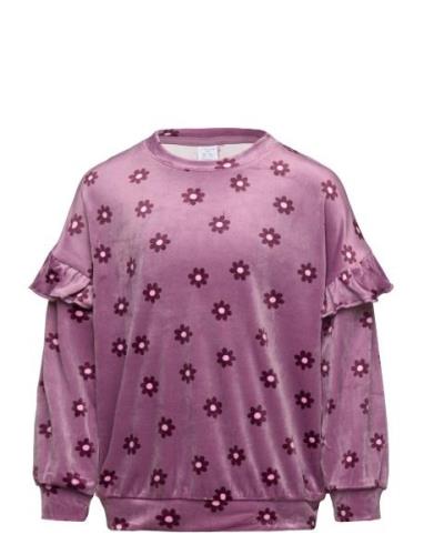 Sweater Velour Aop Tops Sweatshirts & Hoodies Sweatshirts Purple Linde...