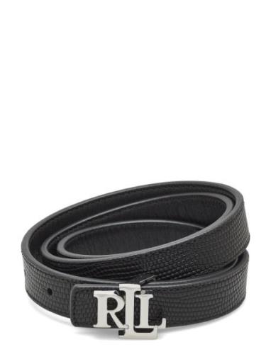 Logo Reversible Embossed Skinny Belt Bælte Black Lauren Ralph Lauren