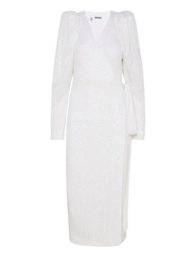 Sequin Midi Wrap Dress Knælang Kjole White ROTATE Birger Christensen