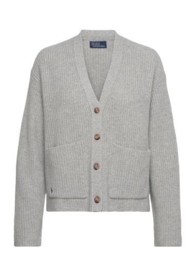 Rib-Knit Wool-Cashmere V-Neck Cardigan Tops Knitwear Cardigans Grey Po...