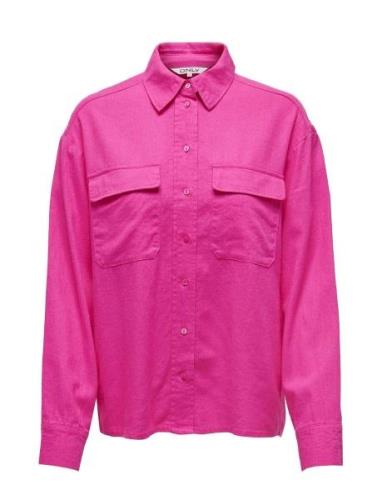 Onlcaro L/S Ovs Linen Bl Shirt Cc Pnt Tops Shirts Long-sleeved Pink ON...