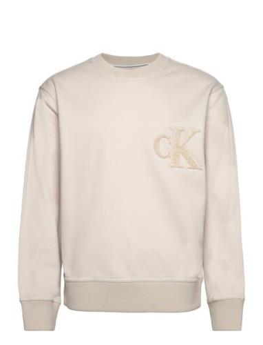 Ck Chenille Crew Neck Tops Sweatshirts & Hoodies Sweatshirts Cream Cal...