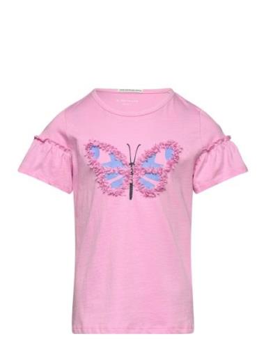 Ruffle Artwork T-Shirt Tops T-Kortærmet Skjorte Pink Tom Tailor