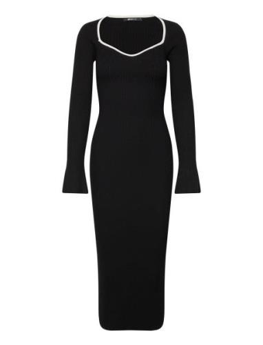 Contrast Knitted Dress Knælang Kjole Black Gina Tricot