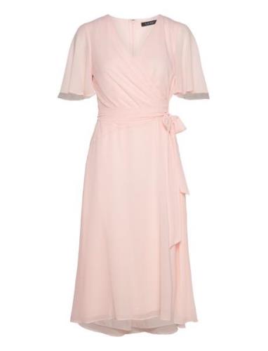 Belted Georgette Dress Knælang Kjole Pink Lauren Ralph Lauren