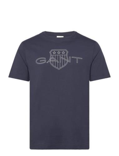 Logo Ss T-Shirt Tops T-Kortærmet Skjorte Blue GANT
