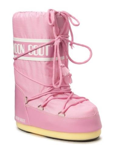 Mb Moon Boot Nylon Vinterstøvler Med Snøre Pink Moon Boot