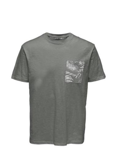 Onsperry Life Reg Leaf Ss Pockettee Noos Tops T-Kortærmet Skjorte Grey...