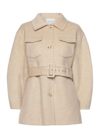 Joanna Checkered Wool Jacket Belt Uldjakke Jakke Beige Malina