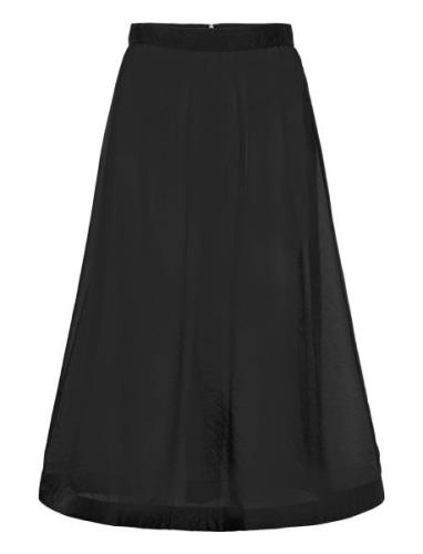 Hayden Pleated Wide Organza Midi Skirt Knælang Nederdel Black Malina