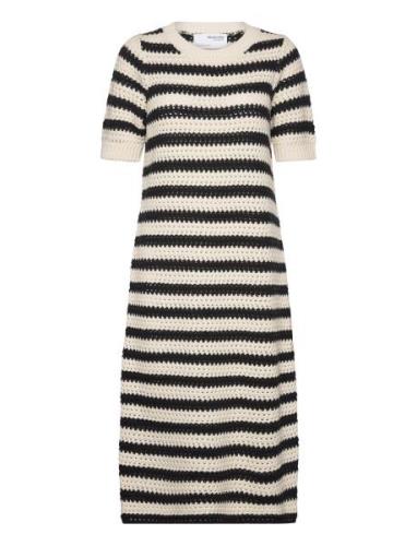 Slfalby Ss Long Knit Dress Knælang Kjole Cream Selected Femme