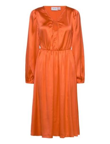 Vipetia L/S V-Neck Mid Calf Dress/Dc Knælang Kjole Orange Vila