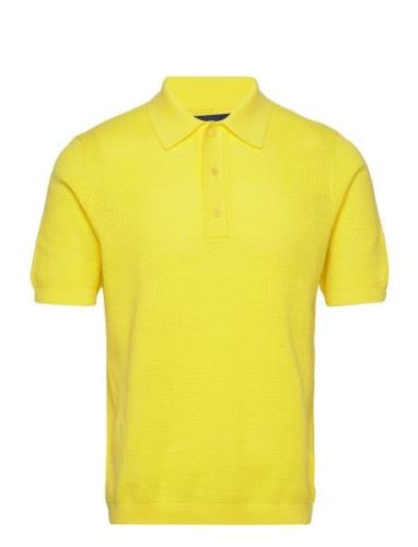 Cotton Texture Polo Ss Tops Knitwear Short Sleeve Knitted Polos Yellow...
