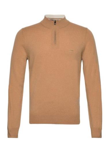 Marlo Tops Knitwear Half Zip Jumpers Beige BOSS