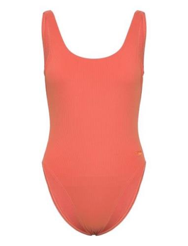 Womens Textured Deep U-Back Sport Swimsuits Orange Speedo