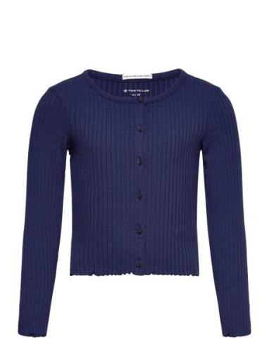 Cropped Rib Jacket Tops Knitwear Cardigans Blue Tom Tailor