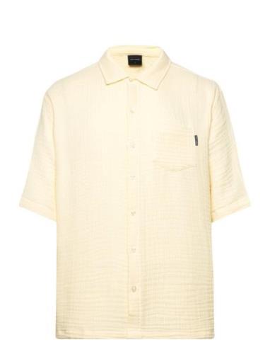 Enzi Seersucker Ss Shirt Designers Shirts Short-sleeved Yellow Daily P...