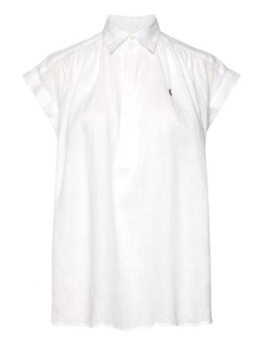 Linen Popover Shirt Tops Shirts Short-sleeved White Polo Ralph Lauren