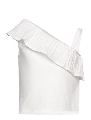 Ruffled Asymmetric T-Shirt Tops T-shirts Sleeveless White Mango