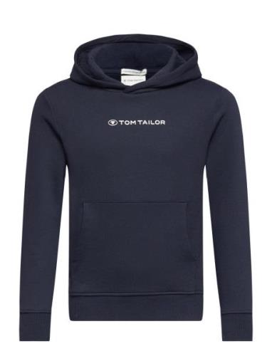 Printed Hoodie Tops Sweatshirts & Hoodies Hoodies Navy Tom Tailor