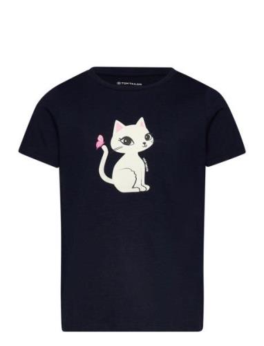 Printed T-Shirt Tops T-Kortærmet Skjorte Navy Tom Tailor